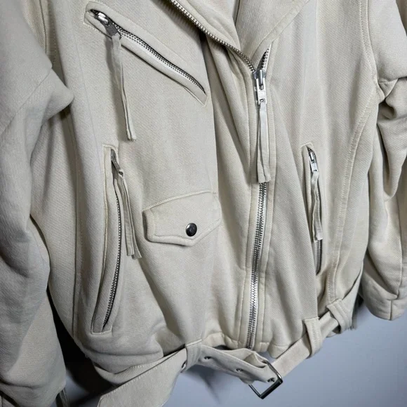 We The Free Free People Cream Cotton Moto Jacket Size M - Picture 3 of 8